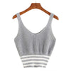 Marled Knit Double V Neck Striped Hem Tank Top 2022 Grey Patchwork Casual Crop Top Vest Workout Top Vest For Women