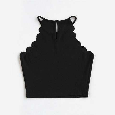 Scallop Trim Halter Casual Top 2022 New Arrival Sleeveless Woman Vest Ladies Black Slim Fit Plain Crop Camisole