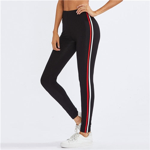 Striped Side Fitness Leggings 2022 Summer Fashion Black High Waist Pants Women Sporting Workout Leggings