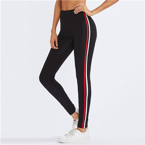 Striped Side Fitness Leggings 2022 Summer Fashion Black High Waist Pants Women Sporting Workout Leggings