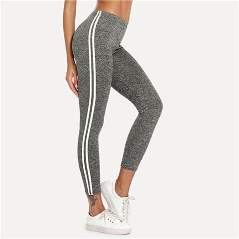 Striped Tape Side Elastic Waist Leggings Grey Crop Sporting Leggings Women New Arrivials Summer Athleisure Leggings