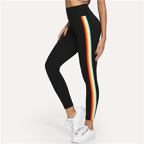 Wide Waistband Stripe Side Leggings Black Fashion New Capris Sporting Pants Women Summer Athleisure Leggings