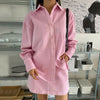 Sweet And Playful Pink Lapel Loose Long-sleeved Shirt + High-waist Thin A-line Skirt Short Skirt Female 2022