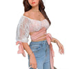 Sweet Female Street Romance Soft Blouse T Shirt   Girl Lace Patchwork Bandage Tees Crop Top Harajuku Party Club Elegant Top
