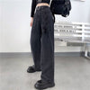 Sweet High Waist Jeans Women Chic Bandage Straight Denim Pants Kawaii Streetwear Loose Trousers Female Wide Leg Jeans With Belt