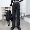 Sweet High Waist Jeans Women Chic Bandage Straight Denim Pants Kawaii Streetwear Loose Trousers Female Wide Leg Jeans With Belt