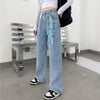 Sweet High Waist Jeans Women Chic Bandage Straight Denim Pants Kawaii Streetwear Loose Trousers Female Wide Leg Jeans With Belt