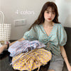 Sweet Puff Sleeve Casual Blouse V Collar Slim Fit Korean Style Women Shirt Short Sleeve Summer Clothing 2023
