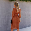 Sweet Summer Dress Pink Elegant V Neck Long Sleeve Midi Dress Holiday Lace-up  Dresses Women Holiday High Waist dress