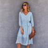 Sweet Summer Dress Pink Elegant V Neck Long Sleeve Midi Dress Holiday Lace-up  Dresses Women Holiday High Waist dress