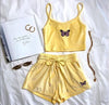 Sweet Two Pieces Sets for Women Girls  Print Sport Suits Summer Female Strappy Camis Crop Tops+Lace-up Shorts Outfits