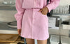 Sweet and playful pink lapel loose long-sleeved shirt + high-waist thin A-line skirt short skirt female