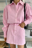 Sweet and playful pink lapel loose long-sleeved shirt + high-waist thin A-line skirt short skirt female