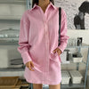 Sweet and playful pink lapel loose long-sleeved shirt + high-waist thin A-line skirt short skirt female