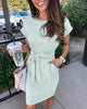 Sweet dress with striped plastic waist straps
