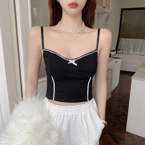 Sweet wind short cropped umbilical slim slimming inner wear small vest women 2022 spring and summer bow stitching ladies camisol