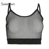 Black Hot Mesh See Through Crop Top Women White Perspective Tank Top Sexy Summer Bralette Cropped Halter Crochet Tops