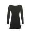 Sweetown Black Knitted Ribbed Midi Dresses For Women V Neck Elegant Korean Clothes Long Sleeve Ruffles Bodycon Dresses Autumn