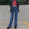 Sweetown Blue 90s Aesthetic Baggy Jeans Women Plaid Pattern Vintage Streetwear Straight Pants Pockets Mid Waist Denim Trousers