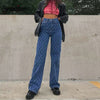 Sweetown Blue 90s Aesthetic Baggy Jeans Women Plaid Pattern Vintage Streetwear Straight Pants Pockets Mid Waist Denim Trousers