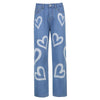Sweetown Brown Baggy E Girl Jeans Women Heart Print Aesthetic Vintage 90s Streetwear Denim Trousers Low Waist Straight Pants