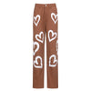 Sweetown Brown Baggy E Girl Jeans Women Heart Print Aesthetic Vintage 90s Streetwear Denim Trousers Low Waist Straight Pants