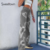 Sweetown Brown Baggy E Girl Jeans Women Heart Print Aesthetic Vintage 90s Streetwear Denim Trousers Low Waist Straight Pants