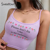 Hot Letter Print Pink Crop Top Women Floral Tank Top Purple Bralette Crop Halter Girl Power Summer Tops For Women 2022