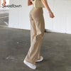 Sweetown Khaki Solid Casual Jeans Women 2022 Streetwear Cargo Pants Korean Style Retro High Waist Straight Denim Trousers