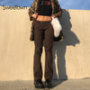 Sweetown Low Waist Vintage Brown Jeans Women Aesthetic Streetwear E Girl Joggers Cotton Preppy Style Straight Trousers 90s