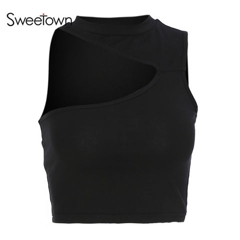 Off Shoulder Knitted Bustier Crop Top Women Round Neck Hollow Out Chest Sleeveless Tube Tank Tops Summer Sexy Camis Top