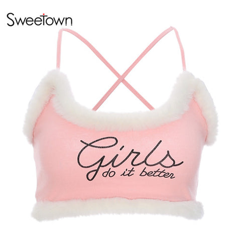 Sexy Feathers Skinny Pink Tank Top Female Streetwear Knitted Crop Top 2022 Casual Summer Letter Camis Vestido De Festa