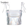 Vogue Elastic Tie Up Straps Crop Top Women Stretch Silver Glitter Sexy Camis Tops 2022 Summer Beach Tank Fem Camisole