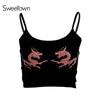 Women Sexy Crop Camisole 2022 Cropped Feminino Double Dragon Print Tops Sleeveless Feminino Bralette Fashion Camis