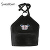 Women Sexy Crop Camisole 2022 Cropped Feminino Tops Butterfly Applique Black Sleeveless Feminino Bralette Summer Camis