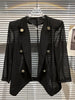 Swest 2023 Designer Jacket Women's Double Row Metal Ietter Buttons Perspective Gauze Short Blazer Trendy Black Clothing G863