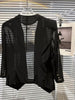 Swest 2023 Designer Jacket Women's Double Row Metal Ietter Buttons Perspective Gauze Short Blazer Trendy Black Clothing G863