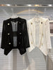 Swest 2023 Designer Jacket Women's Double Row Metal Ietter Buttons Perspective Gauze Short Blazer Trendy Black Clothing G863