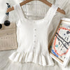 Syiwidii Button Camis Women Screw Thread Casual Folds Tops Short Knitted Solid White Tank Tops Summer 2022 Fashion New Clothing