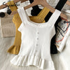 Syiwidii Button Camis Women Screw Thread Casual Folds Tops Short Knitted Solid White Tank Tops Summer 2022 Fashion New Clothing