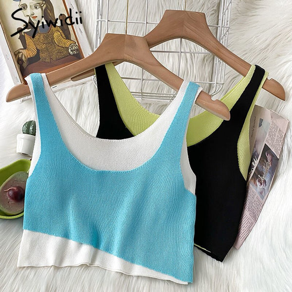 Syiwidii Fake 2 Pieces Screw Thread Camis Women Casual Sexy Patchwork Tops Knitted Tank Tops Summer 2022 Fashion New Clothing