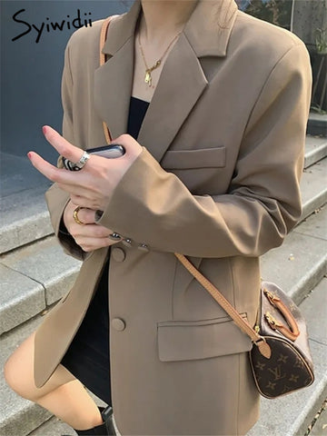 Syiwidii Khaki Blazer Women Jacket Casual Elegant Office Ladies Coats 2023 Korean Classic Single Breasted Blazers