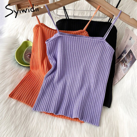 Syiwidii Knitted Camis Women Casual Sexy Tops Screw Thread Solid Black White Tank Tops Summer 2022 Fashion New Short Clothing