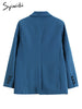Syiwidii Oversized Blue Blazer Women Autumn 2023 Chic Jacket Notched Collar Long Sleeve Office Ladies Outerwear Stylish Coats