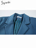 Syiwidii Oversized Blue Blazer Women Autumn 2023 Chic Jacket Notched Collar Long Sleeve Office Ladies Outerwear Stylish Coats