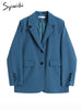 Syiwidii Oversized Blue Blazer Women Autumn 2023 Chic Jacket Notched Collar Long Sleeve Office Ladies Outerwear Stylish Coats
