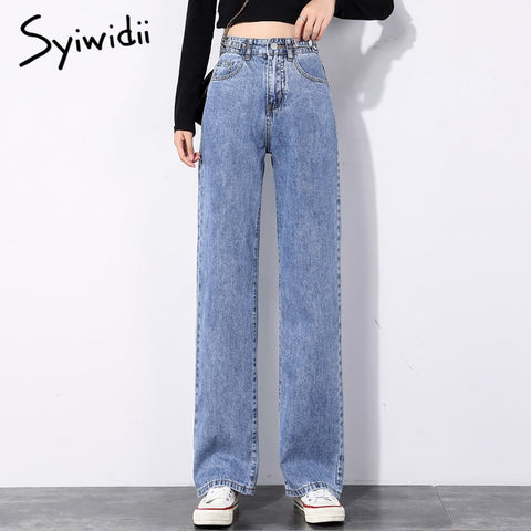 Syiwidii Straight Jeans Women Plus Size High Waisted Denim Pants Wide Leg Vintage Streetwear Full Length Trousers Spring Summer