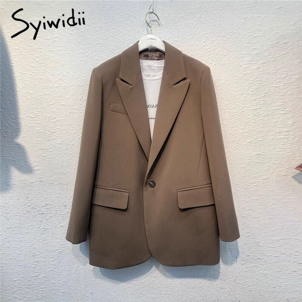 Syiwidii Suit Blazer Women 2023 Spring Black Jacket Elegant Office Lady Long Sleeve Coats Button Up Notched Outwear