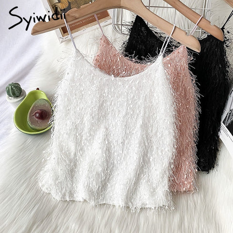 Syiwidii Tassel Camis Women Casual Tops Short Sexy Solid White Pink Backless Tank Tops Summer 2022 Korean Fashion New Clothing