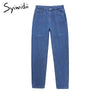 Syiwidii Velvet Jeans for Women Winter 2022 Warm Straight Denim Pants Black Fleece Elastic Waist Girls Mom Jeans Woman